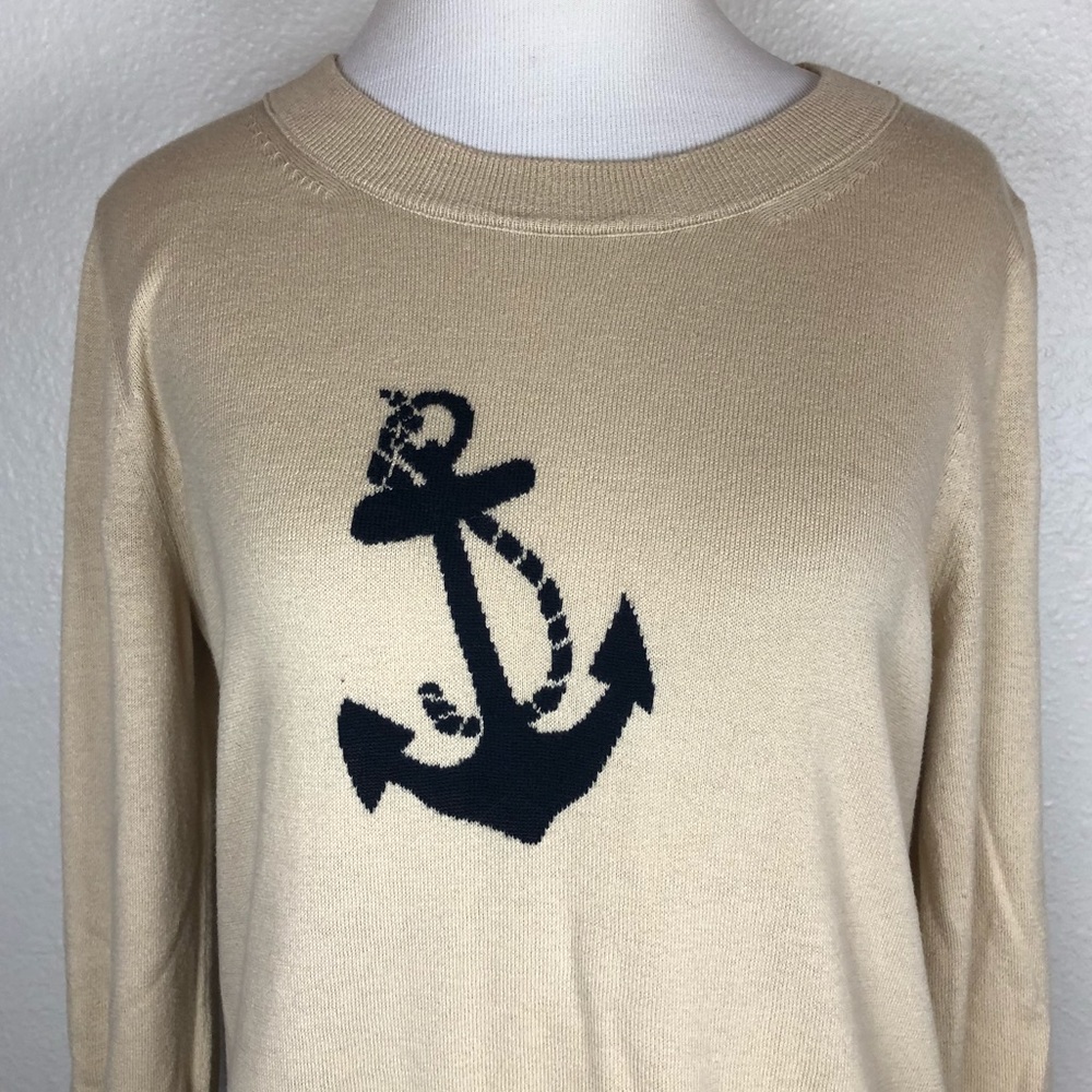 J. Crew Factory beige navy anchor sweater medium